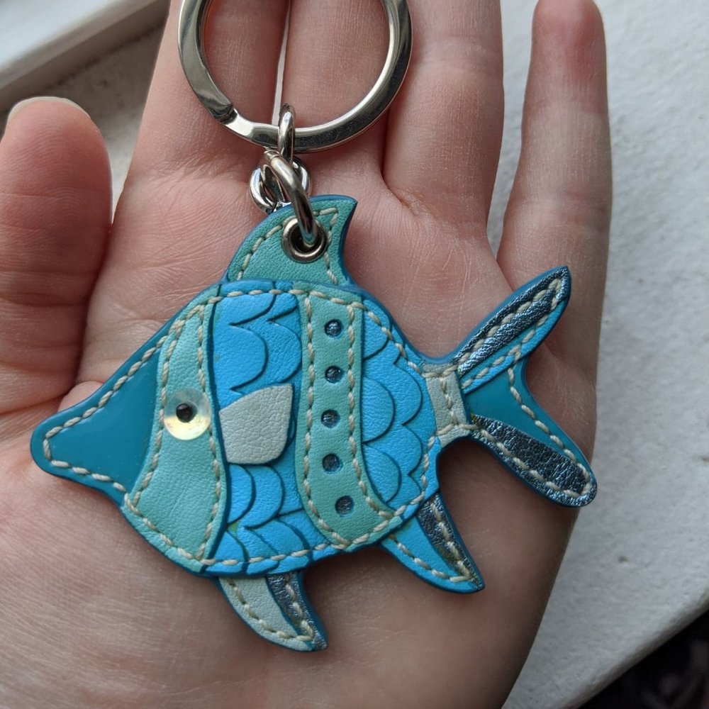 Coach turquoise leather fish keychain